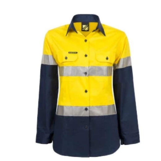 Picture of WorkCraft, Womens, Shirt, Long Sleeve, Lightweight, Hi Vis, Two Tone, Vented, Cotton Drill, CSR Reflective Tape
